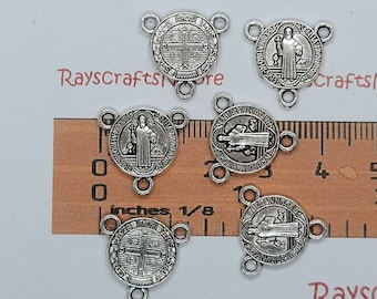 12 pcs - San Benito Rosary Center, St Benedict Centerpiece,Rosary Center - 16x12mm Antique Bronze or Silver Lead Free Pewter. SLR0891