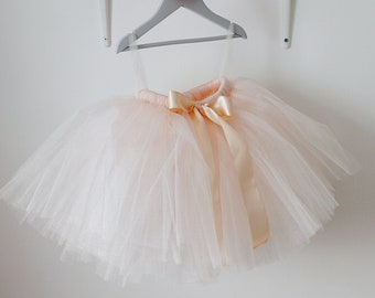 Champagne shimmer pink girls tutu skirt, flower girl skirt, pretty blush tulle tutu wedding outfit, boho flower girl tutu, birthday girl