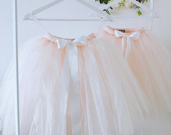 Flower girl tulle tutu skirt, flower girl dress, wedding tutu, blush tutu, birthday tutu, baby tutu, girl tutu, shimmer blush peach tutu