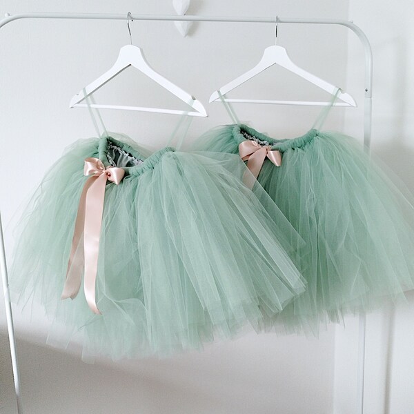 Sage tutu, tulle skirt, flower girl tutu, bridesmaid tutu, wedding tutu, flower girl dress, green tutu, long tutu, dusty green tutu