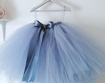 Dusty Blue Girl Tutu Skirt Smokey Blue Tulle Flower Girl Outfit for Weddings Bridesmaids