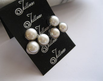 Clip On Triple White Pearl Hand Made Hallmarked 925 Sterling Setting and Omega Clips by Julleen Jewels