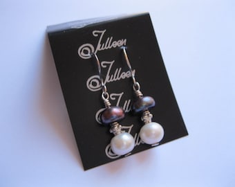 Black and White Pearl Earring in Sterling
