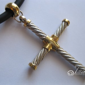 Mens Rope Design Sterling Sterling Hallmarked 925, 65 mm Cross on Neoprene by Julleen Jewels -SKU - PD777.20A