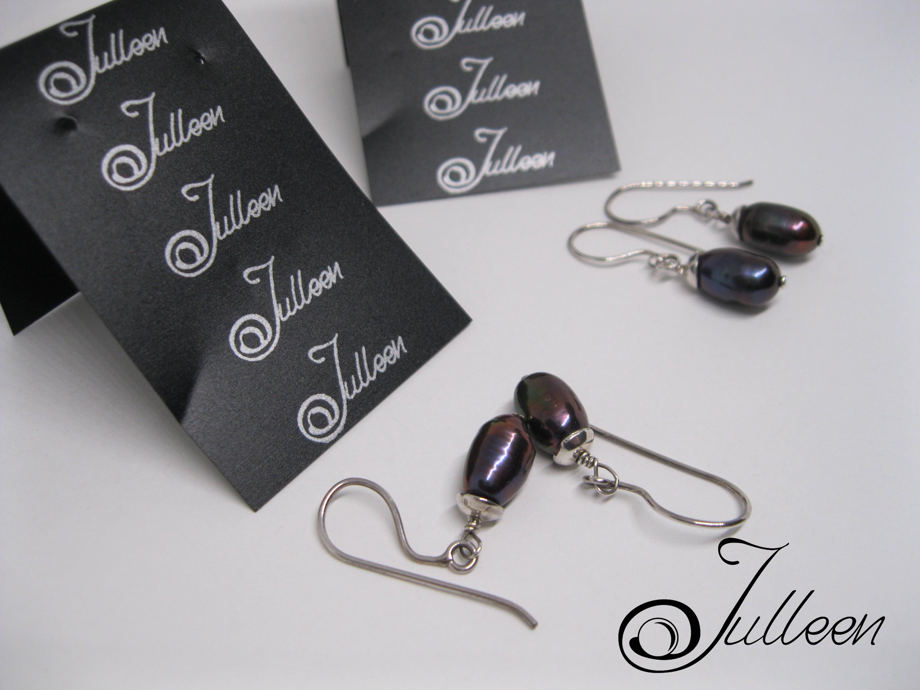 Genuine Oval Black Freshwater Pearl Drop Earrings, Solid 925 Sterling Silver Hook - View #2