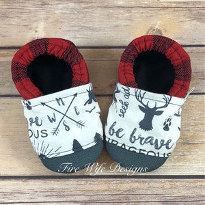 Buffalo Plaid Adventure Soft Sole Baby Shoes, Crib Shoes, Baby Slippers, Baby Booties, Baby Mocs, Vegan Baby Shoes, Buffalo Check