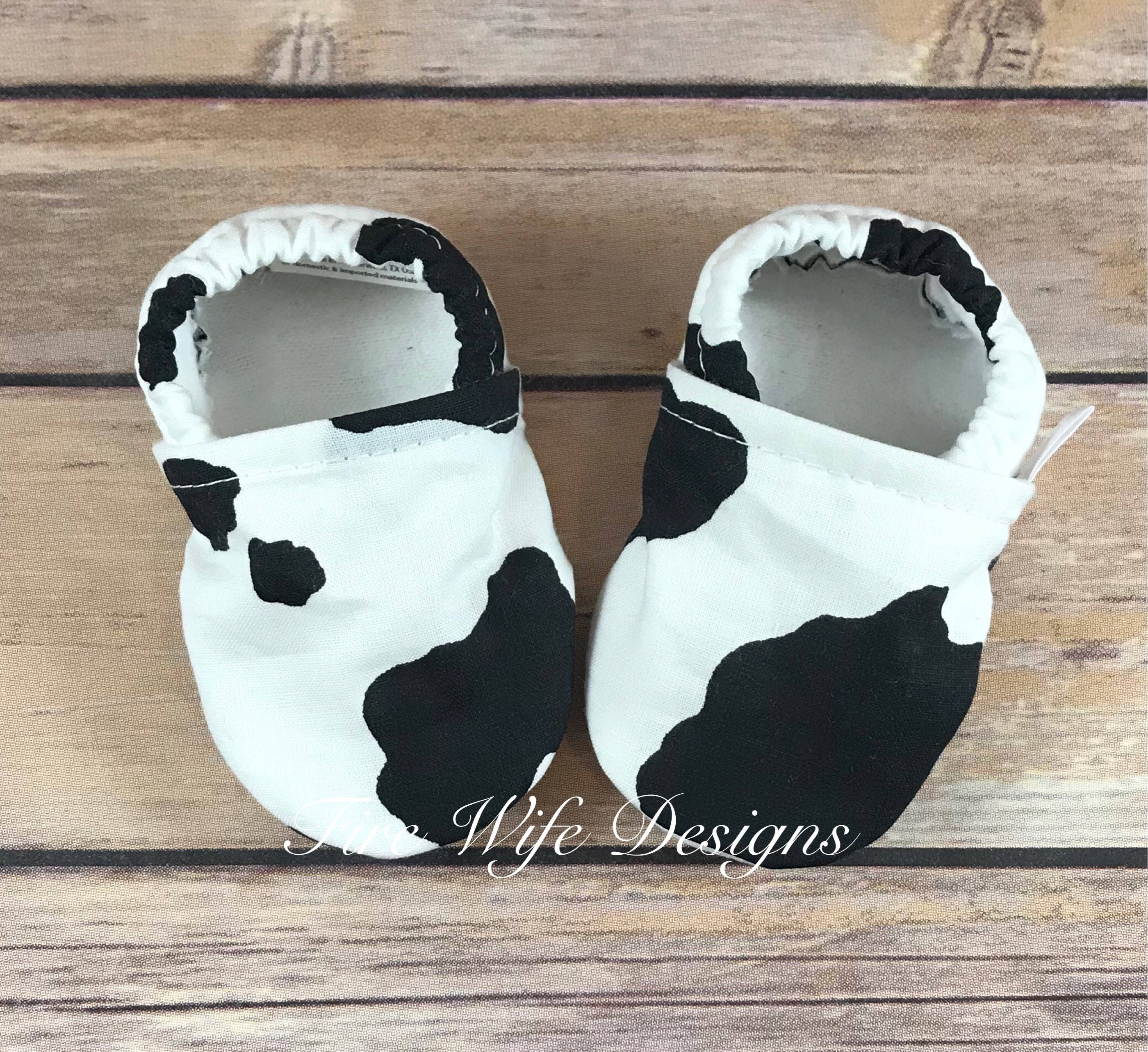 Cow Print Black and White Soft Sole Baby Shoes Crib Shoes Etsy