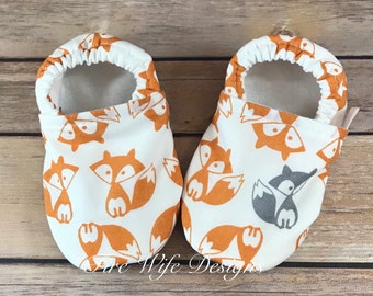 Fox Soft Sole Baby Shoes, Crib Shoes, Baby Slippers, Baby Booties, Baby Mocs, Vegan Baby Shoes