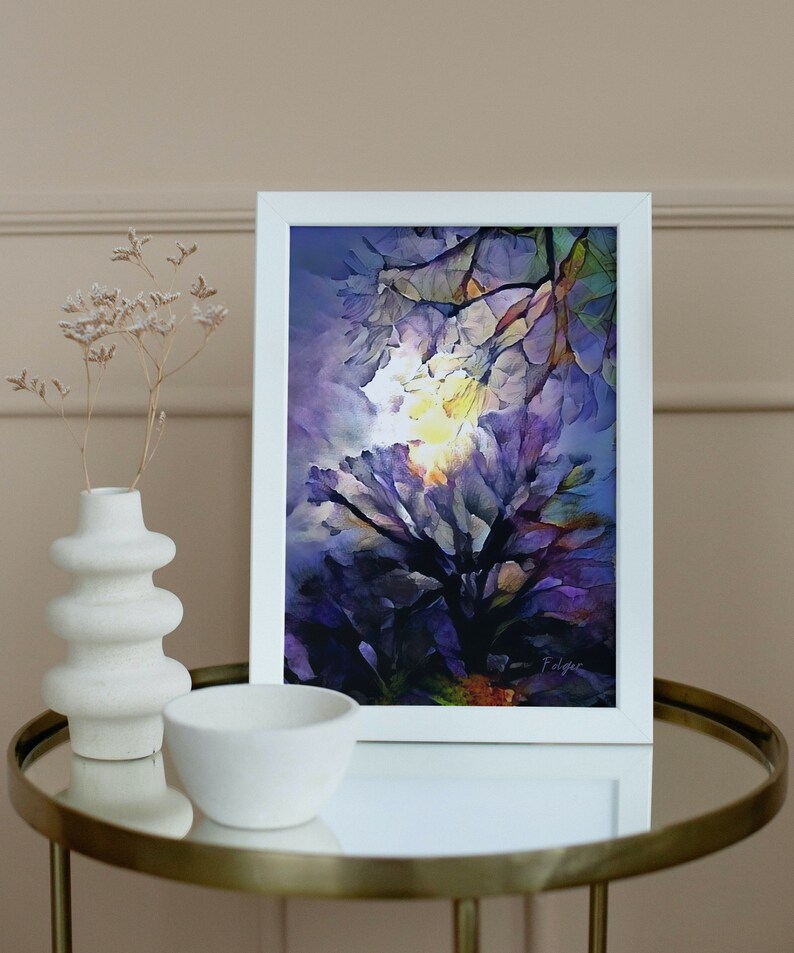 Purple Tree Art Print With Moon Tree Wall Art Print Tree Etsy