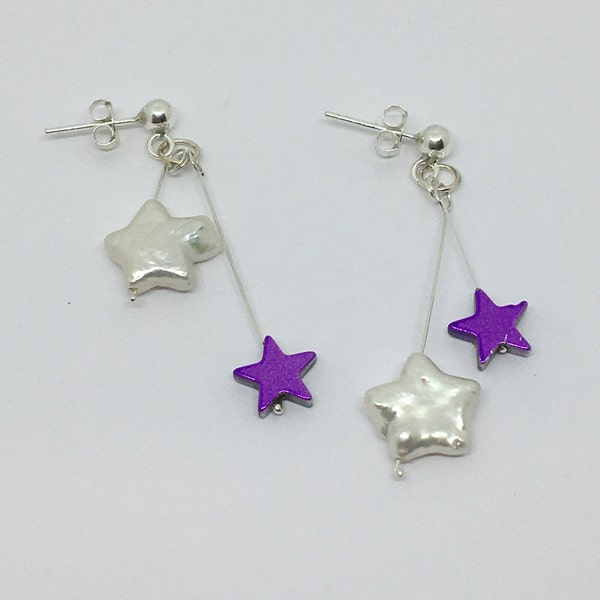 Pearl and Haematite Star Earrings