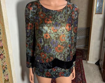 Stunning 1920's Rainbow Lame with Black Silk Velvet trim Blouse