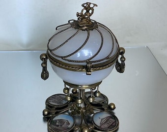 RARE Grand Tour Eglomise Opaline Jewelry Casket with Roman Soldiers Finial