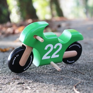 Handmade Wooden Motorcycle Toy, Gift for Boys, Girls, Green Eco-friendly Toy