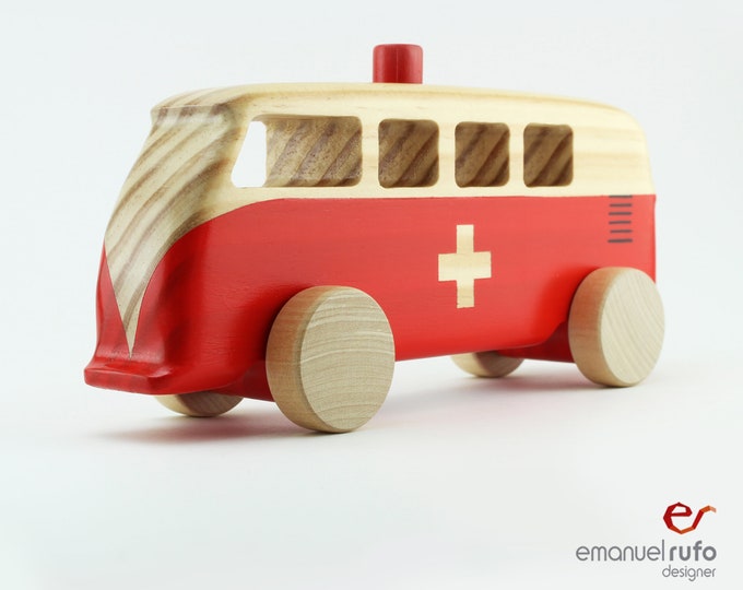 Wooden ambulance toy, Handmade Gift, CL 27, Ambulance Toy Car