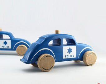 Wood Toy Police Car, Wooden Toy Design, Classic Car for Toddlers, CL 12, Inspired by the 60s Police Car