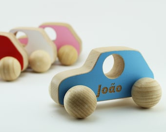 Auto giocattolo in legno con nome inciso - Regalo di compleanno per neonati, bambini piccoli, ragazzi, ragazze