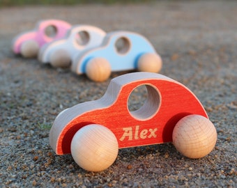 Wooden Toy Car with Engraved Name - Anniversary Gift for Boys - Eco-Friendly Handmade Toddler Toy