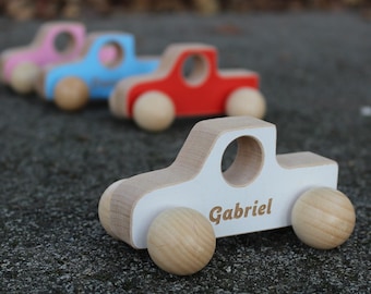 Toddler Wooden Toy Car with Engraved Name - Easter Gift for Baby, Boys, Girls