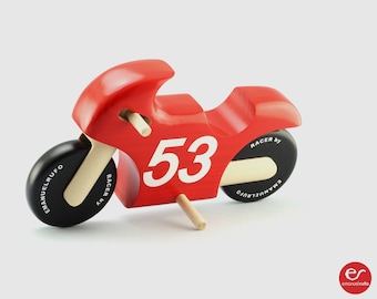 Racer wood toy motorcycle, handmade gift for boys, girls