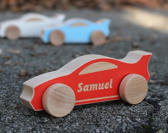 Handmade Gift Toy With Engraved Name - Wooden Toy Car for Baby, Toddler, Boy, Girl