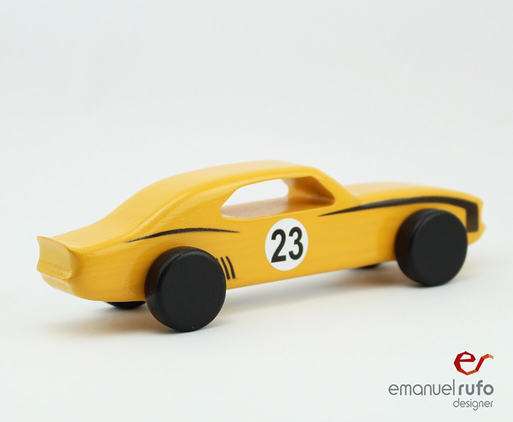 Yellow Wooden Toy Car, Wooden Car for kids, boys, American Muscle Car