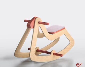 Design Rocking Horse, Anniversary Gift, Modern Wooden Toy for Kids, Boys, Girls, Eco Friendly Toy, C03