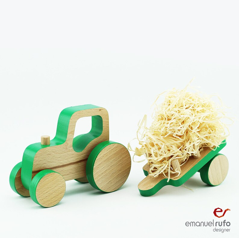Wooden Push Toy Tractor Birthday Wooden Tractor With Trailer Toy Toddler Gift Boy Pull Toy for