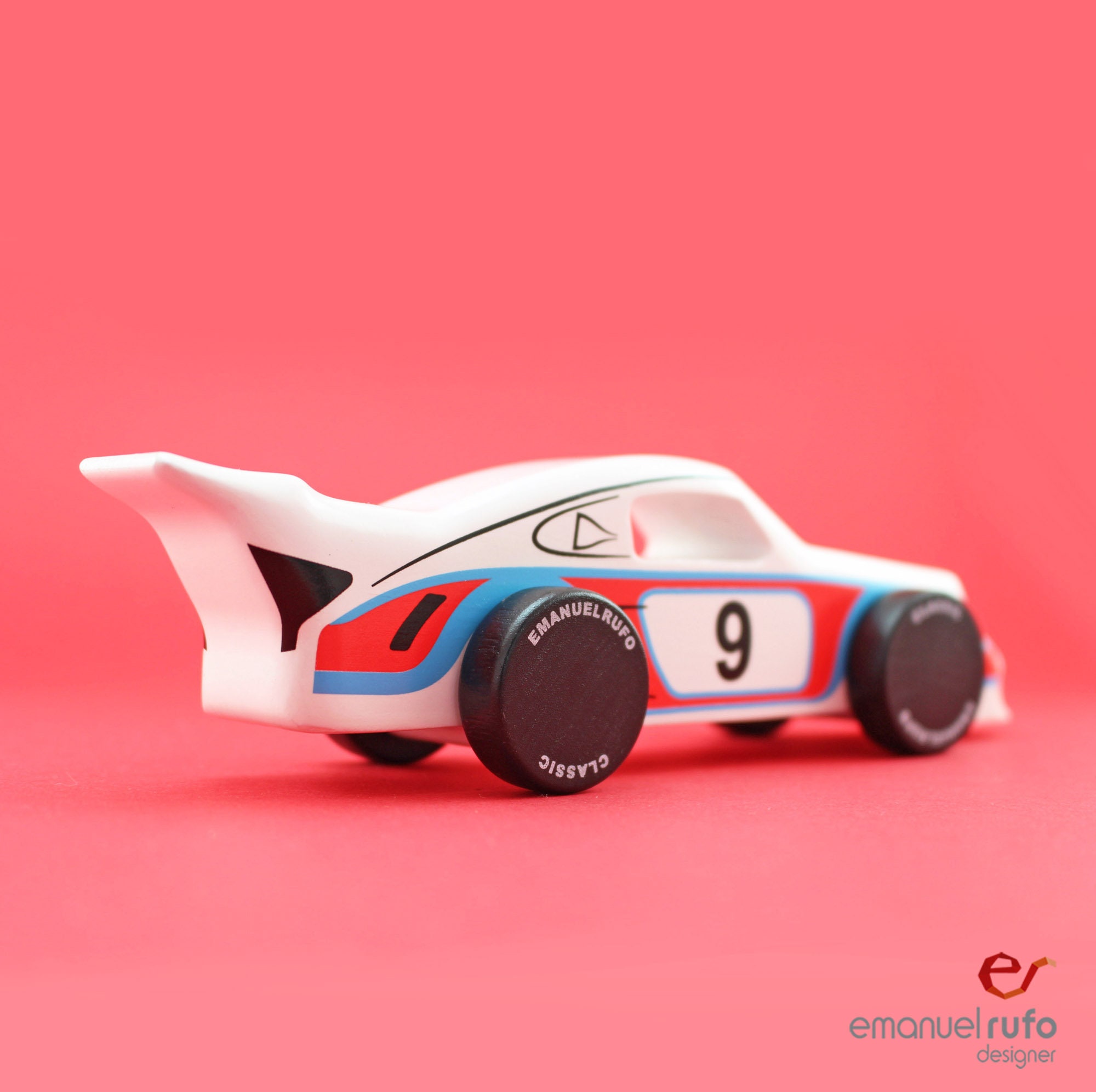 Wooden Toy Race Car, Toy Car Gift, Emanuel Rufo Classic Car, Wooden Car