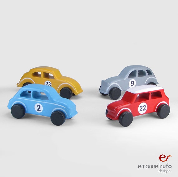 Set of 4 Wooden Toy Cars, Emanuelrufo Classic Cars, Wooden Toys