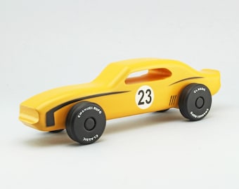 Personalized Yellow Wooden Toy Car - CL 07 Classic Car, Inspired by an American Muscle Car