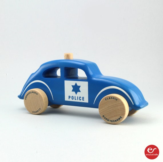 Auto della polizia giocattolo in legno, design del giocattolo in