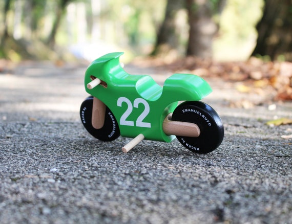 Moto jouet en bois vert, cadeau pour garçons, filles, jouet fait