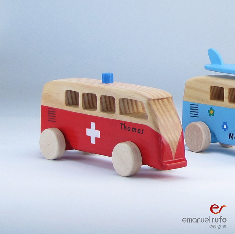 Wooden Ambulance Personalized Wooden Toy Car Red Handmade Etsy