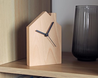 Modern wood table clock, Solid beech wood desk clock, Original Design, Handmade Gift for Home, Home Decor, Minimalist Design, Eco Friendly