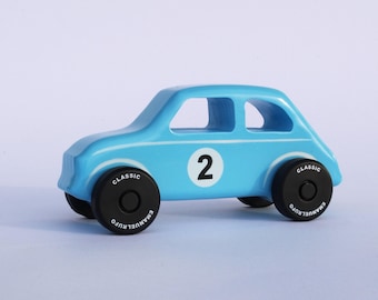 Blue Wooden Toy Car, Handmade Gift, CL 14 Classic Car, Inspired by the 500 Italian Small Car