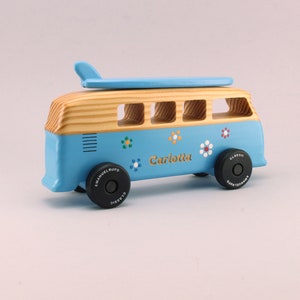 Blue personalized wooden toy van, engraved name, Handmade gift image 2