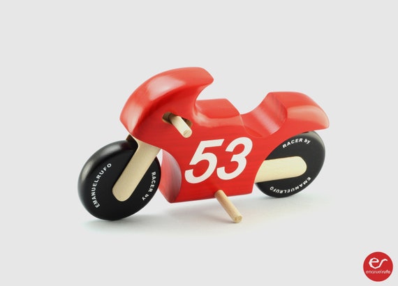 Moto giocattolo in legno da corsa, regalo fatto a mano per ragazzi, ragazze  -  Italia