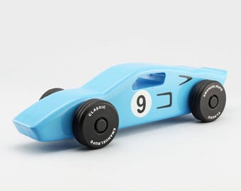 Blue Wood Toy Car, Wooden Car for kids, boys, Classic Race Car, CL 02, Inspired by an Classic American Race Car