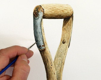 Still Life Watercolour Painting Tutorial, How to Paint Realistic Old Wooden Tools in Watercolor, PDF Art Lessons, Illustration Fine Art