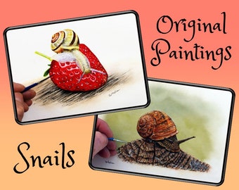 ORIGINAL Watercolour Snail Paintings, Realistic Watercolor Art, Illustration Wildlife Art, Paintings from Nature