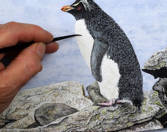 ORIGINAL Penguin Watercolour Painting, Realistic Fine Art Wildlife Illustration