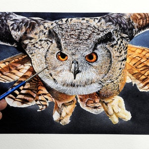 Learn to Paint Owls in Realistic Watercolour, Online Watercolor e-book Lesson, Realistic Illustration Style