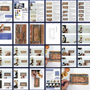 The overview image of the brick painting lesson.  This is laid out to show the painting building up from start to finish.  It includes the reference materials, lots of photos and written text too.