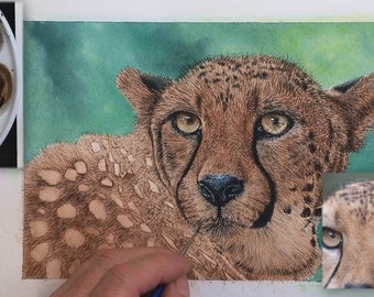 チーター水彩画チュートリアル：リアルな大型猫のイラスト（PDF