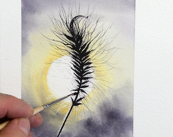 ORIGINAL Watercolour Painting, Silhouette Grass Seeds Painted in Watercolor, Beautiful Nature Art