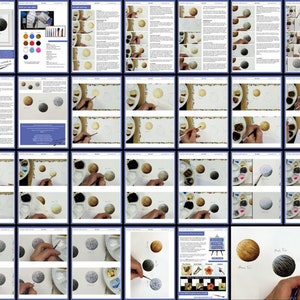 The pages in the fur painting lesson.  These studies are worked on one at a time, and work in progress photos show how to build up the fur in layers from start to finish.