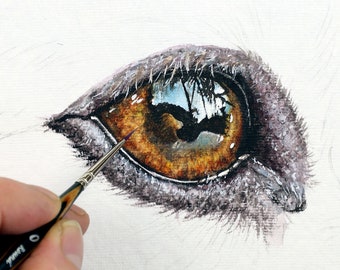 オリジナルの動物アートワーク、リアルな水彩画の犬の目の絵 - Etsy 日本