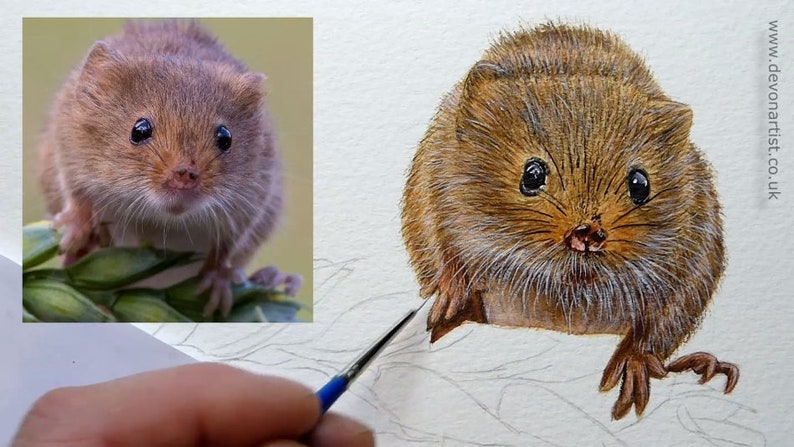 In this photo, Paul is adding some white details under the mouses face, and has also painted in some whiskers.