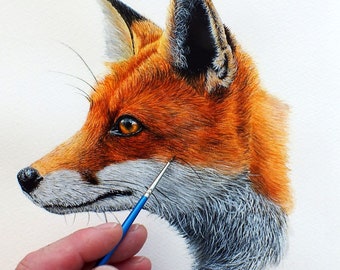 Learn to Paint Wildlife in Watercolour, Paint a Realistic Fox in Watercolor, Step by Step PDF Lesson, Fine Art Detail Tutorial, Art Download