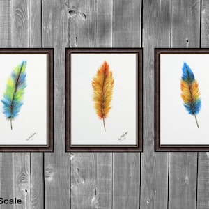 Original Watercolour Feather Paintings, Colourful Watercolor Wall Art, Affordable Art, Feather Art image 2